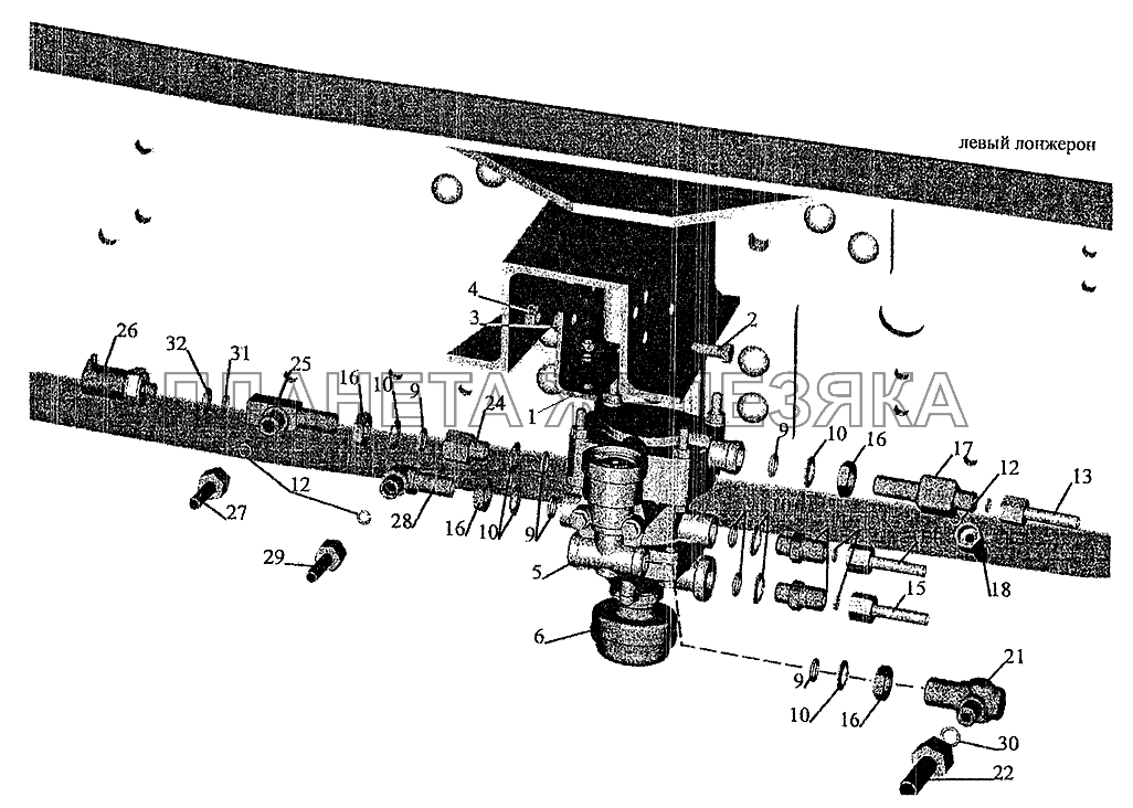 Установка клапана прицепа и присоединительной арматуры на автомобиль МАЗ-533702 МАЗ-6303 (2005)